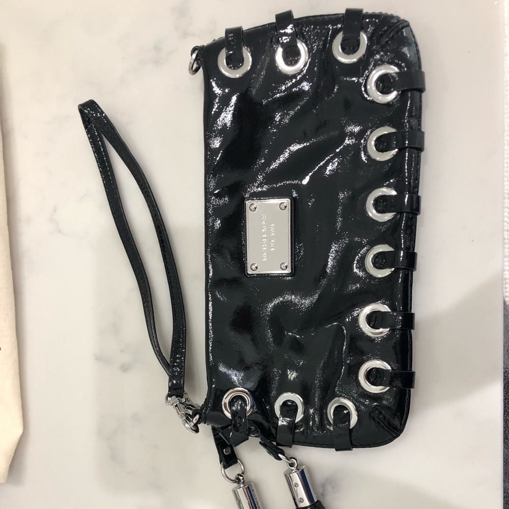 Michael Kors black patent leather clutch